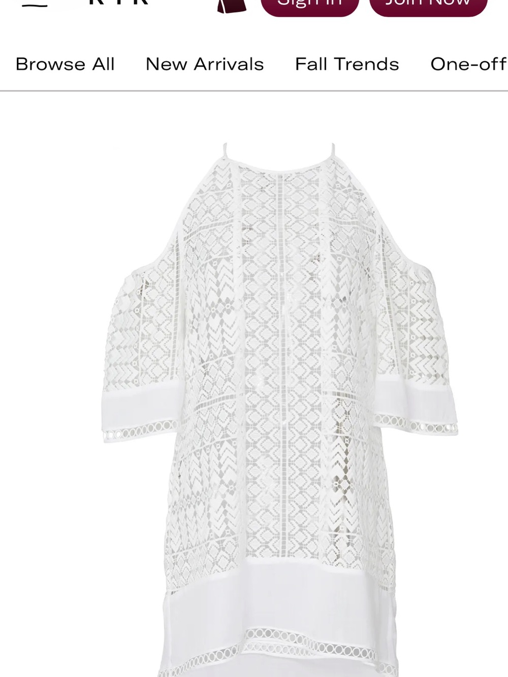 NWT Ramy Brook White Crochet Cold-Shoulder Tunic Dress